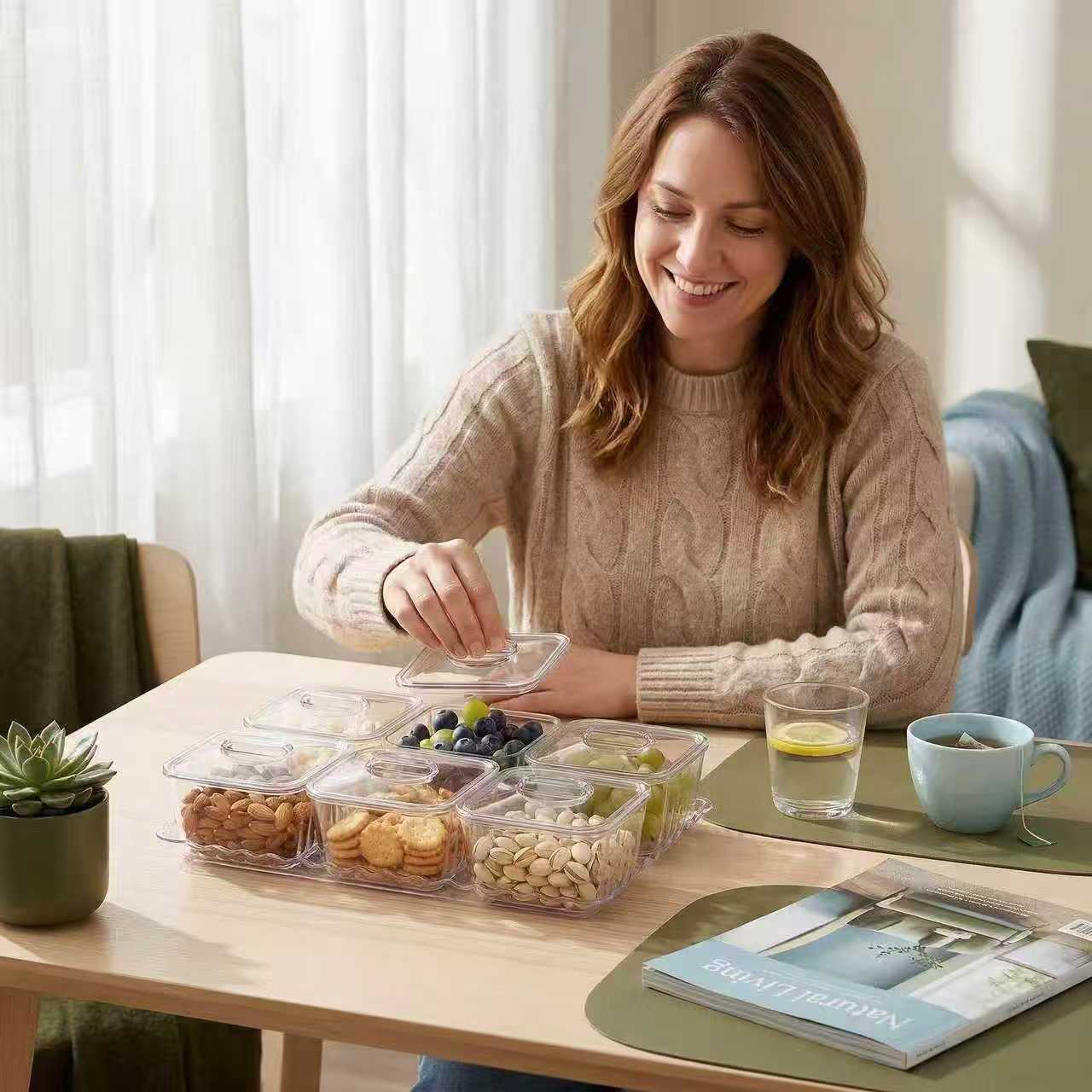 透明分格收纳盒食物咖啡罐密封罐保鲜盒塑料保鲜盒储物罐