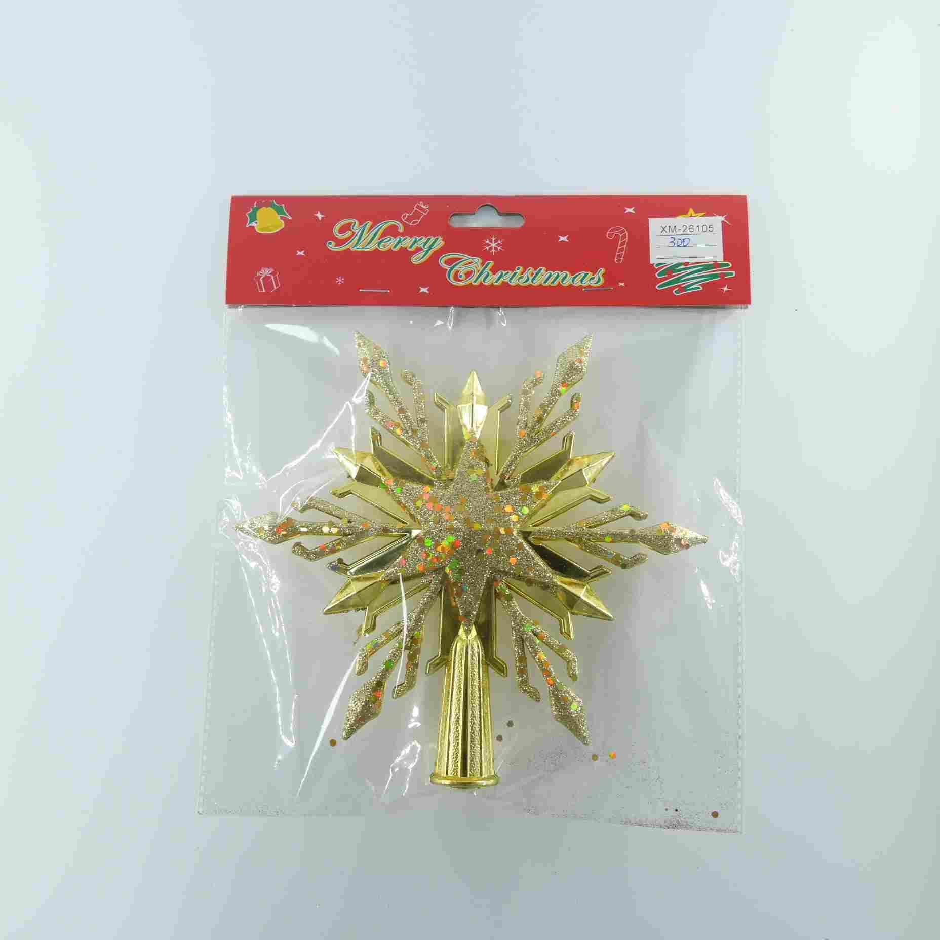 20CM Christmas plastic electroplated painted and powder-sprinkled hexagonal tree top star Christmas tree decoration Application Scenario