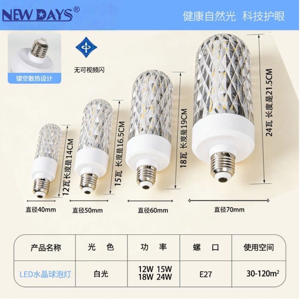 NEWDAYS brand's new cross-border led bulb with crystal pattern bulb, energy-saving high-brightness e27 screw socket narrow pressure, eye-protecting and flicker-free lighting lamp Item Picture