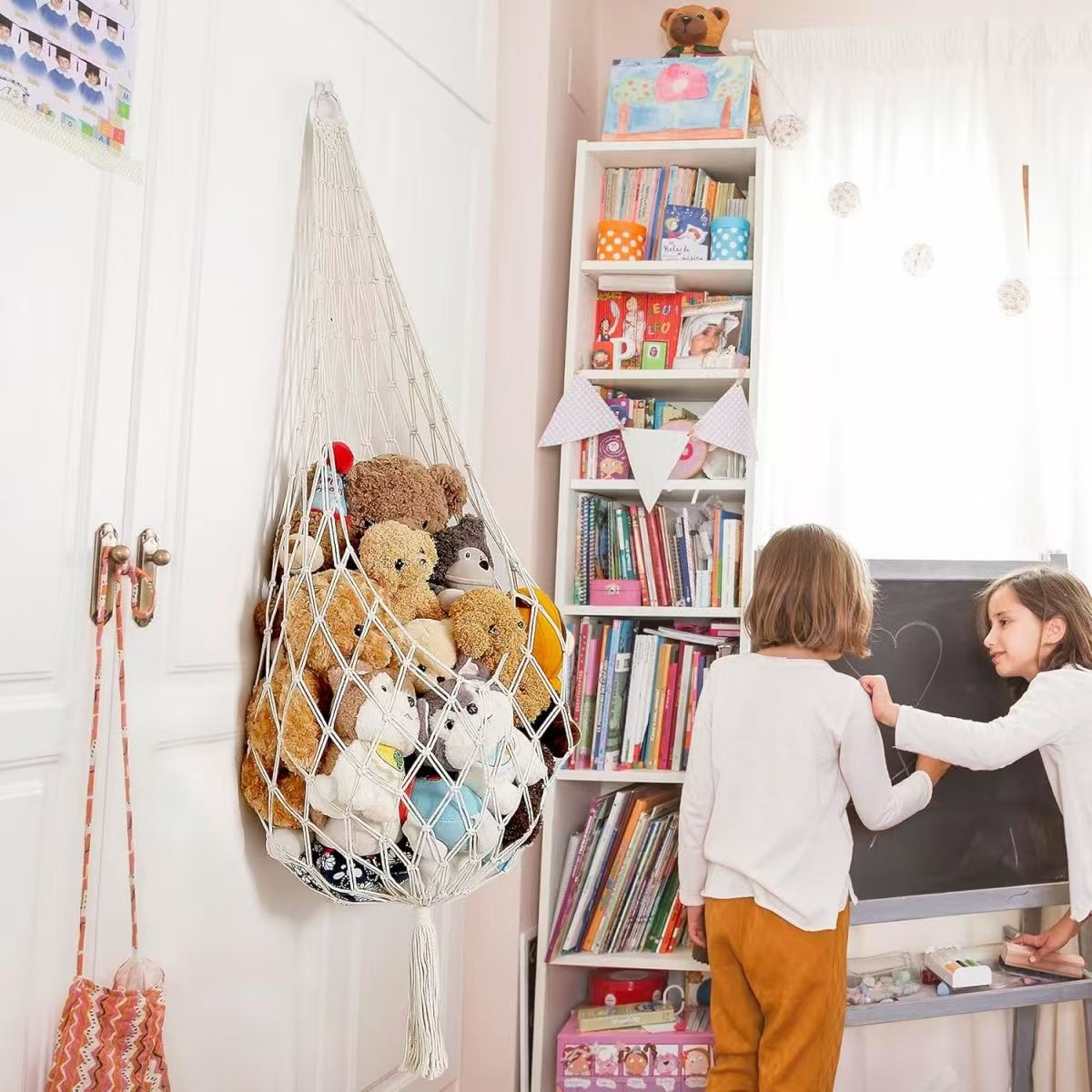 Hand-woven plush toy storage net bag, cotton rope, hammock hanging bag, children's room toy storage wonder, Bohemian-style wall decoration, great home storage items details Picture