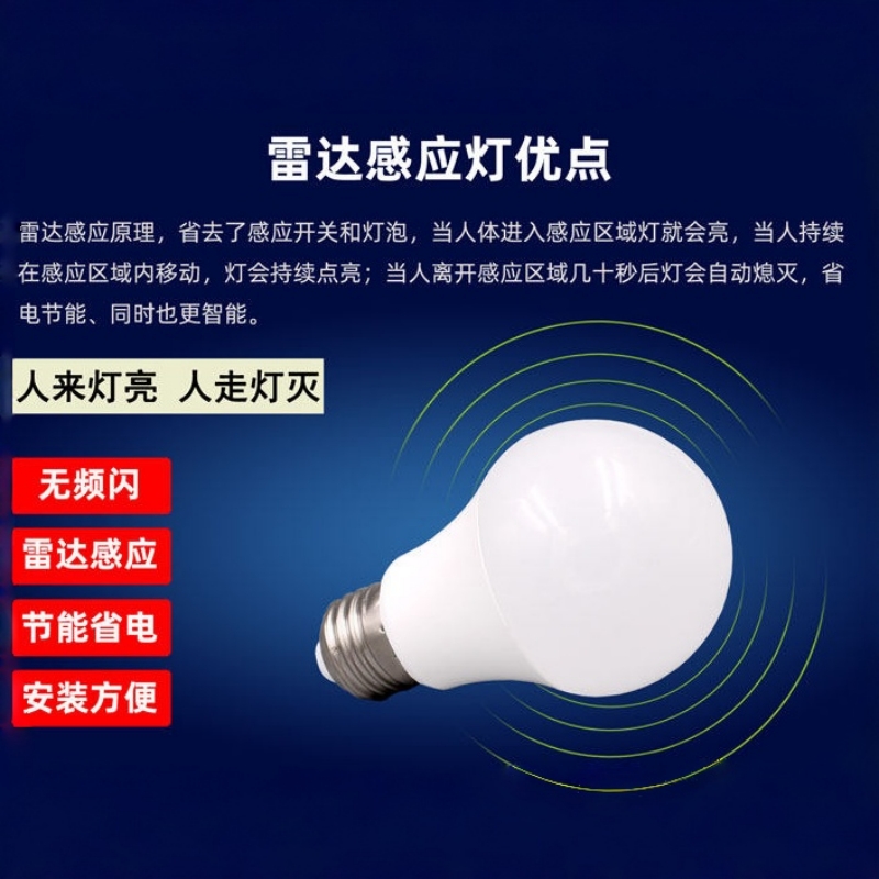 NEWDAYS brand cross-border new LED radar lighting bulb, energy-saving high-brightness E27/B22 screw-on household emergency light, ultra-long battery life led bulb Specification image