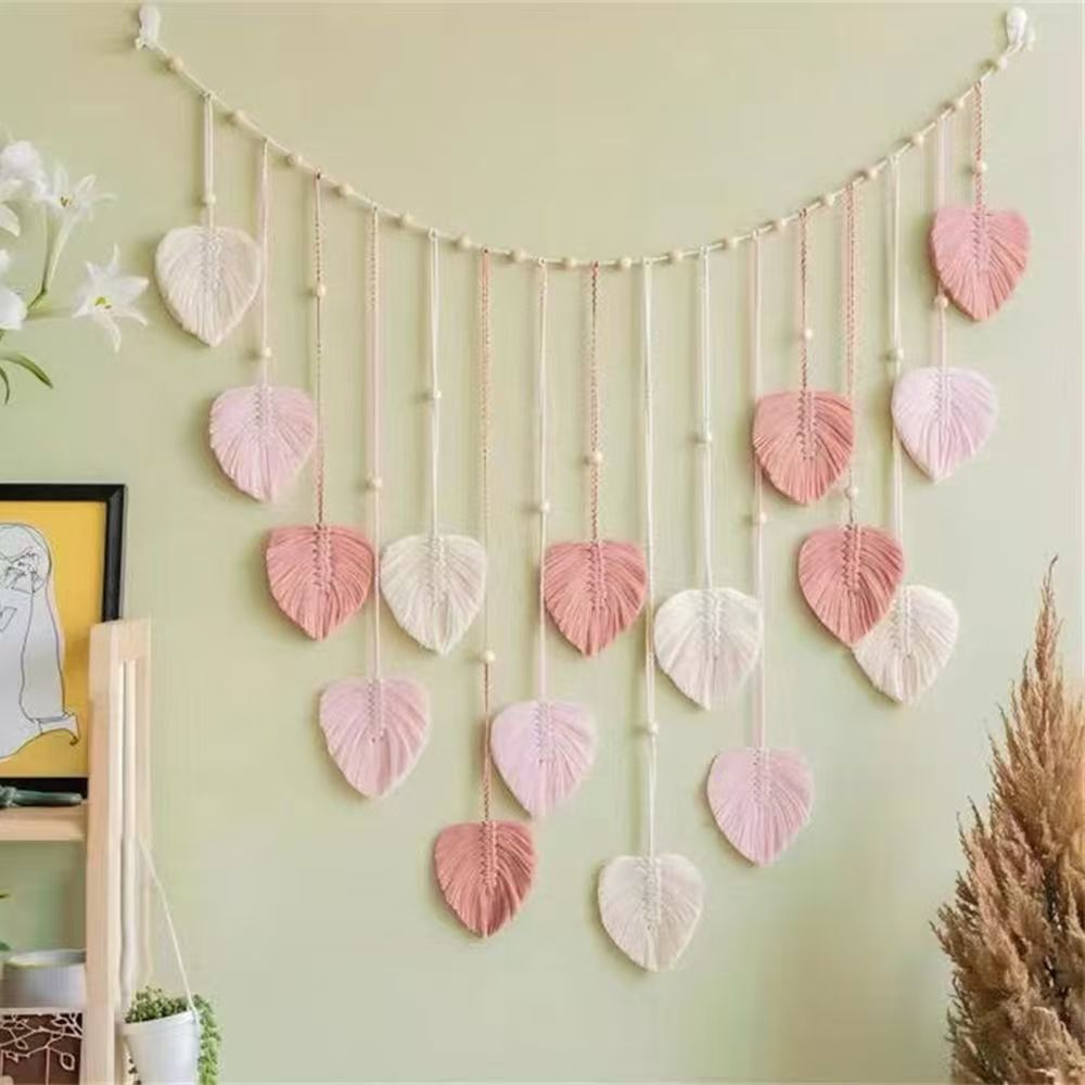 Nordic hand-woven pink leaf ins tapestry, Bohemian bedroom headboard, room decoration, background wall, homestay Item Picture