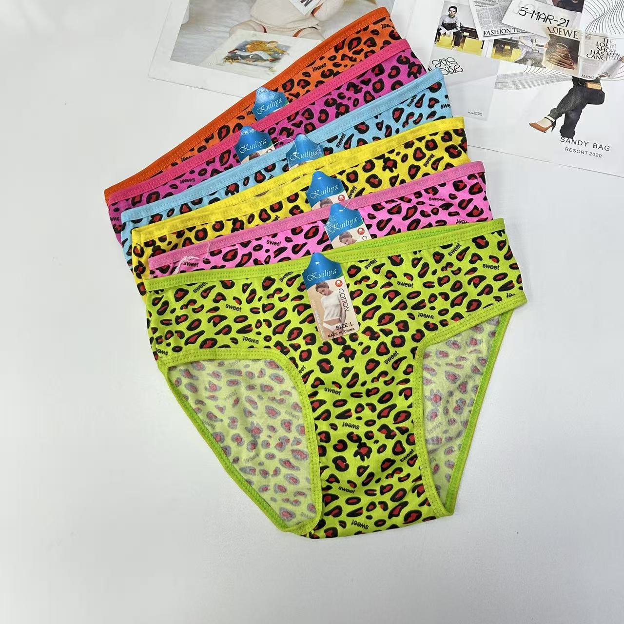 DD-8698#L Mixed-color women's Underwear, Women's leopard print triangle pants, leopard pattern milk silk women's underwear, lace cross-border underwear, breathable, comfortable and sexy QNI Specification drawing