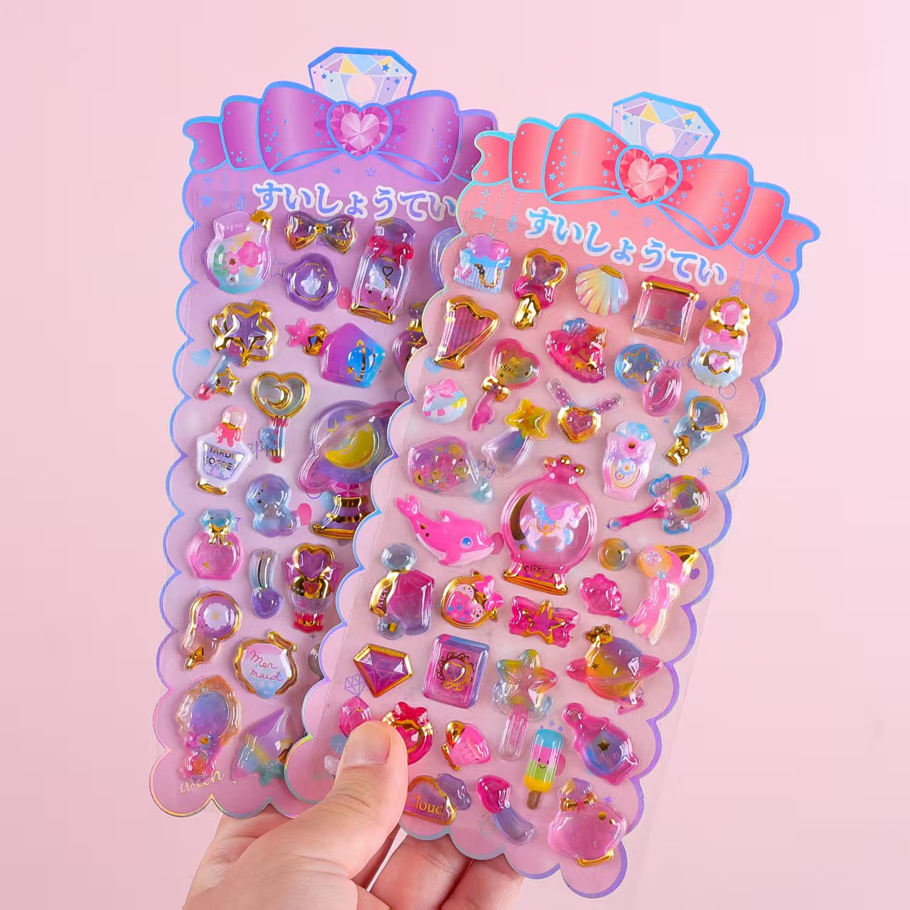 Cartoon 3D embossed gilded crystal three-dimensional sticker magic wand, cute animal life mobile phone embossed decorative sticker Specification image