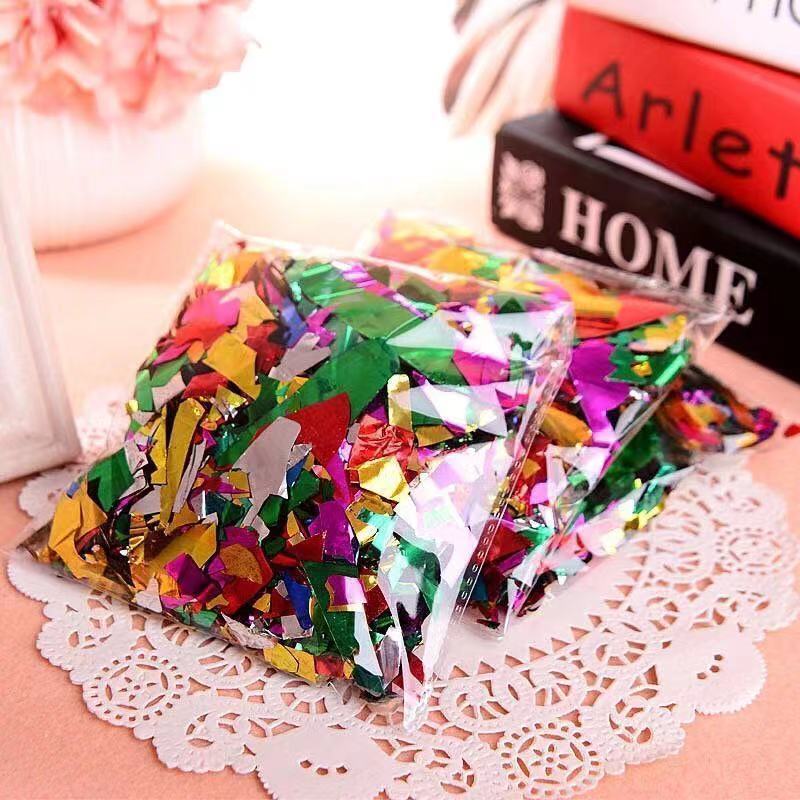 Wedding hand-thrown fireworks, colorful wedding ceremony sequins, scraps of paper, firecrackers, scattered flowers, opening ceremony colored paper, celebration ribbons Specification image