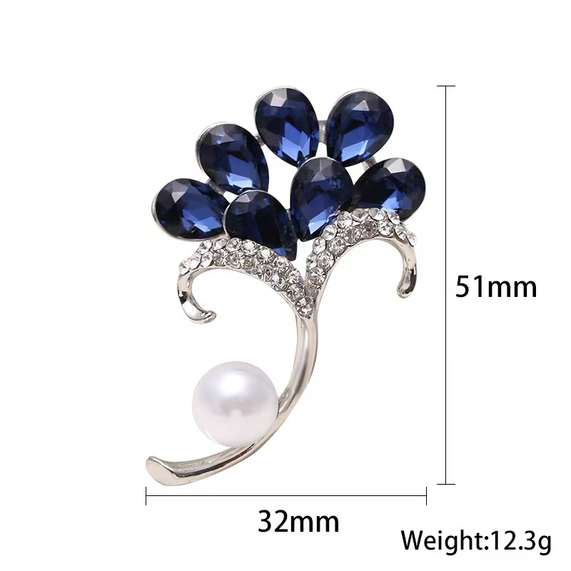 Crystal glass brooch, black blue diamond alloy brooch, rose gold white K water diamond brooch, factory direct sales, in stock supply pic 2