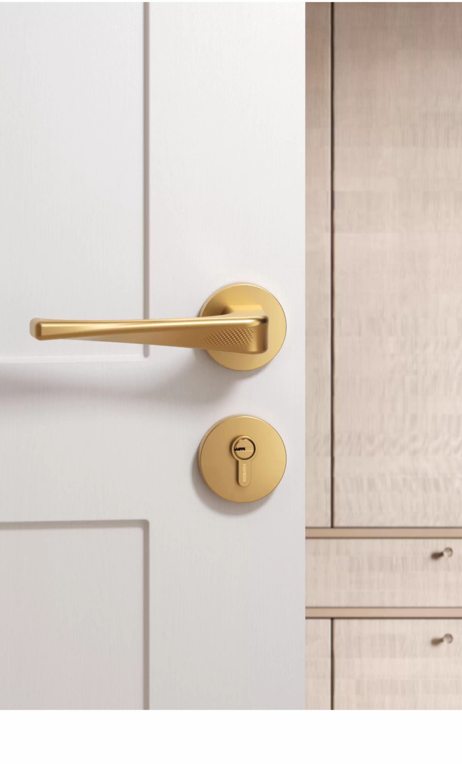 Haobao indoor silent door lock, bedroom magnetic lock, room household door handle, split double door, wooden door lock, gold color pic 6