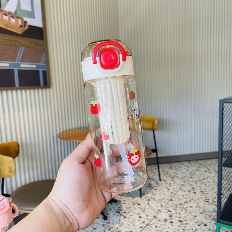 B93-2543 Portable outdoor student plastic water bottle with shoulder strap and direct drinking straw, high appearance level Specification image