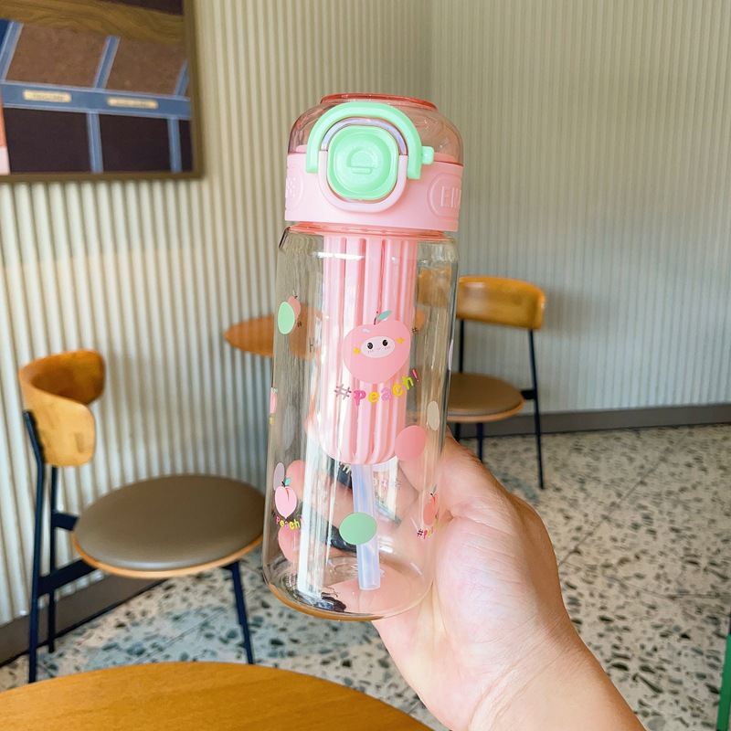 B93-2543 Portable outdoor student plastic water bottle with shoulder strap and direct drinking straw, high appearance level Item Picture