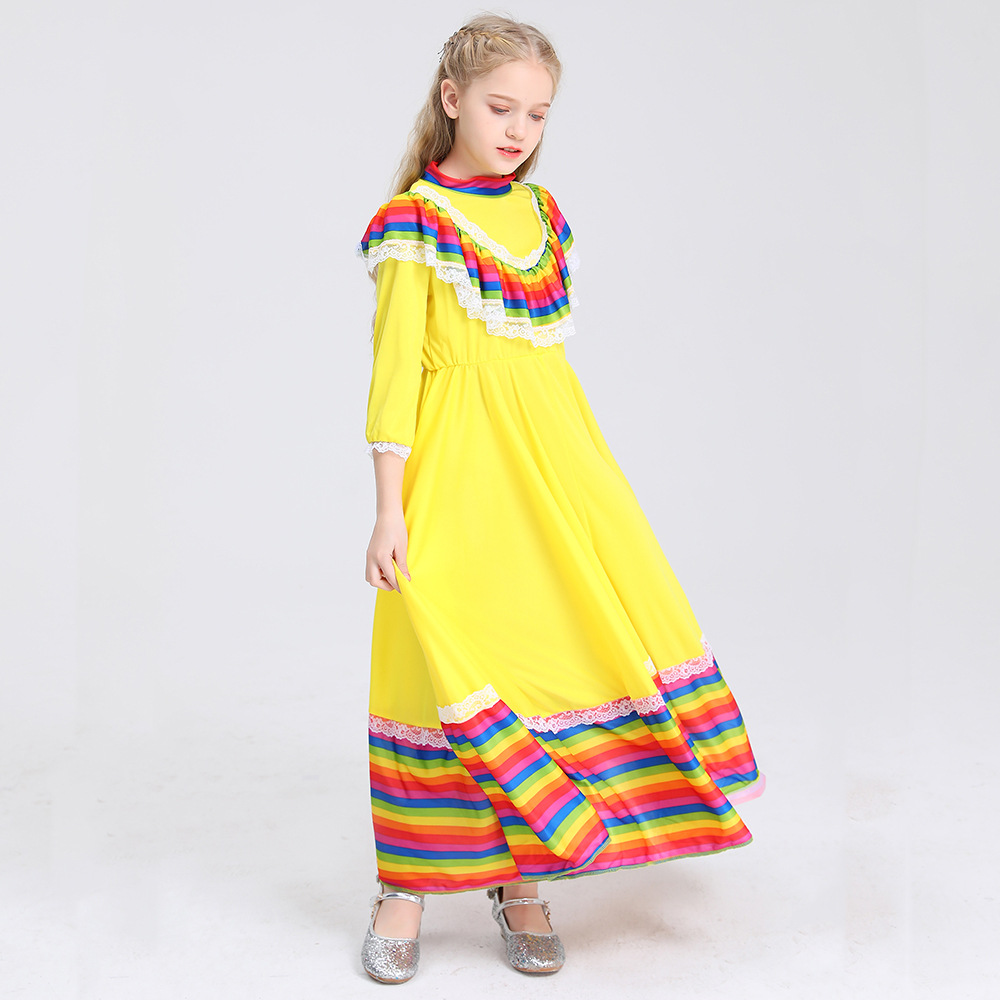 墨西哥服装儿童裙子苏格兰西班牙传统表演衣服民族部落服饰 详情图4