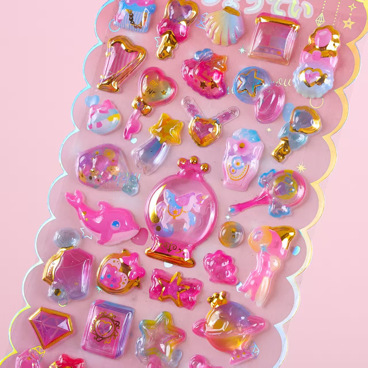 Cartoon 3D embossed gilded crystal three-dimensional sticker magic wand, cute animal life mobile phone embossed decorative sticker Item Picture