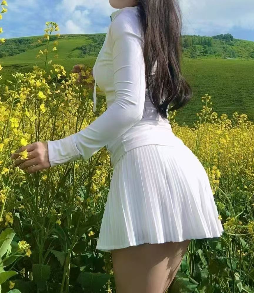 假两件百褶网球裙lulu同款瑜伽服女运动户外健身服