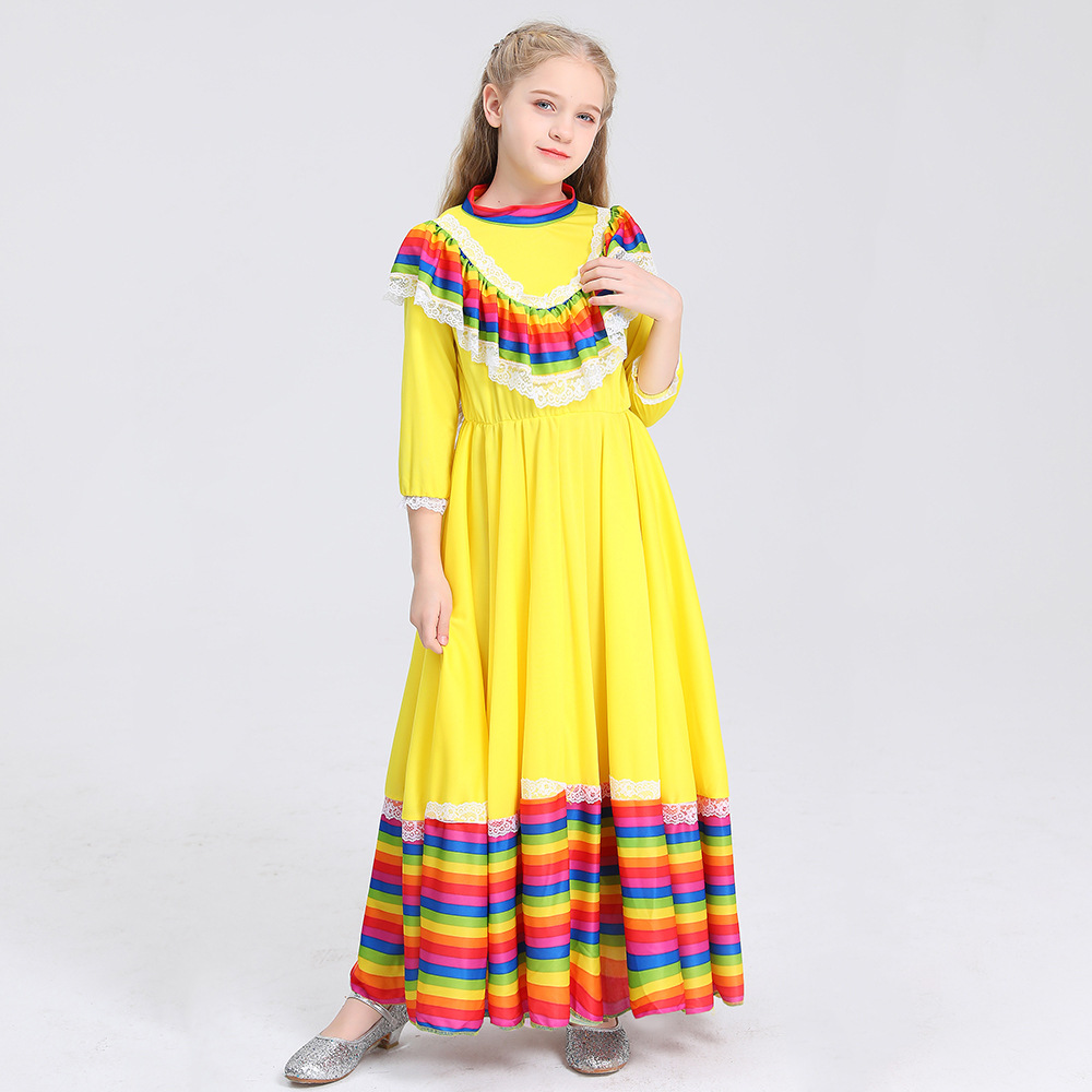 墨西哥服装儿童裙子苏格兰西班牙传统表演衣服民族部落服饰 详情图5