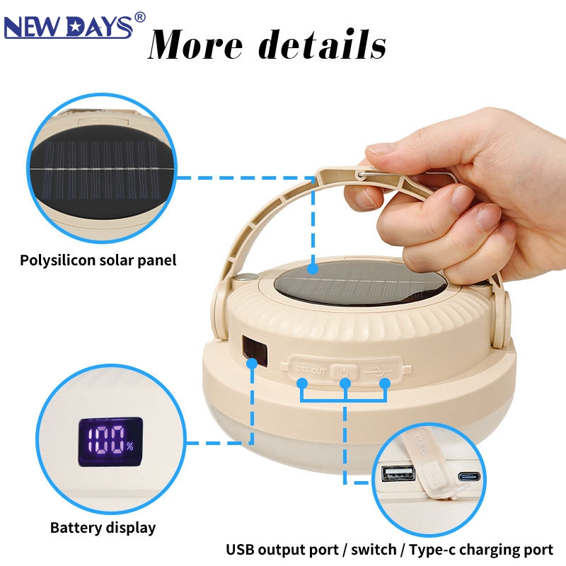 NEWDAYS brand cross-border new solar led bulb outdoor camping lamp, energy-saving, high-brightness, long-lasting digital display emergency lighting hanging lamp Specification image
