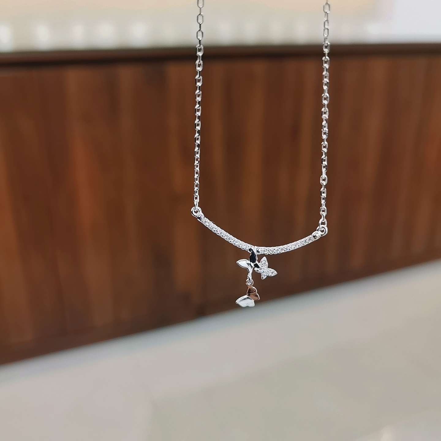 Pure silver smiling butterfly necklace detail image 3