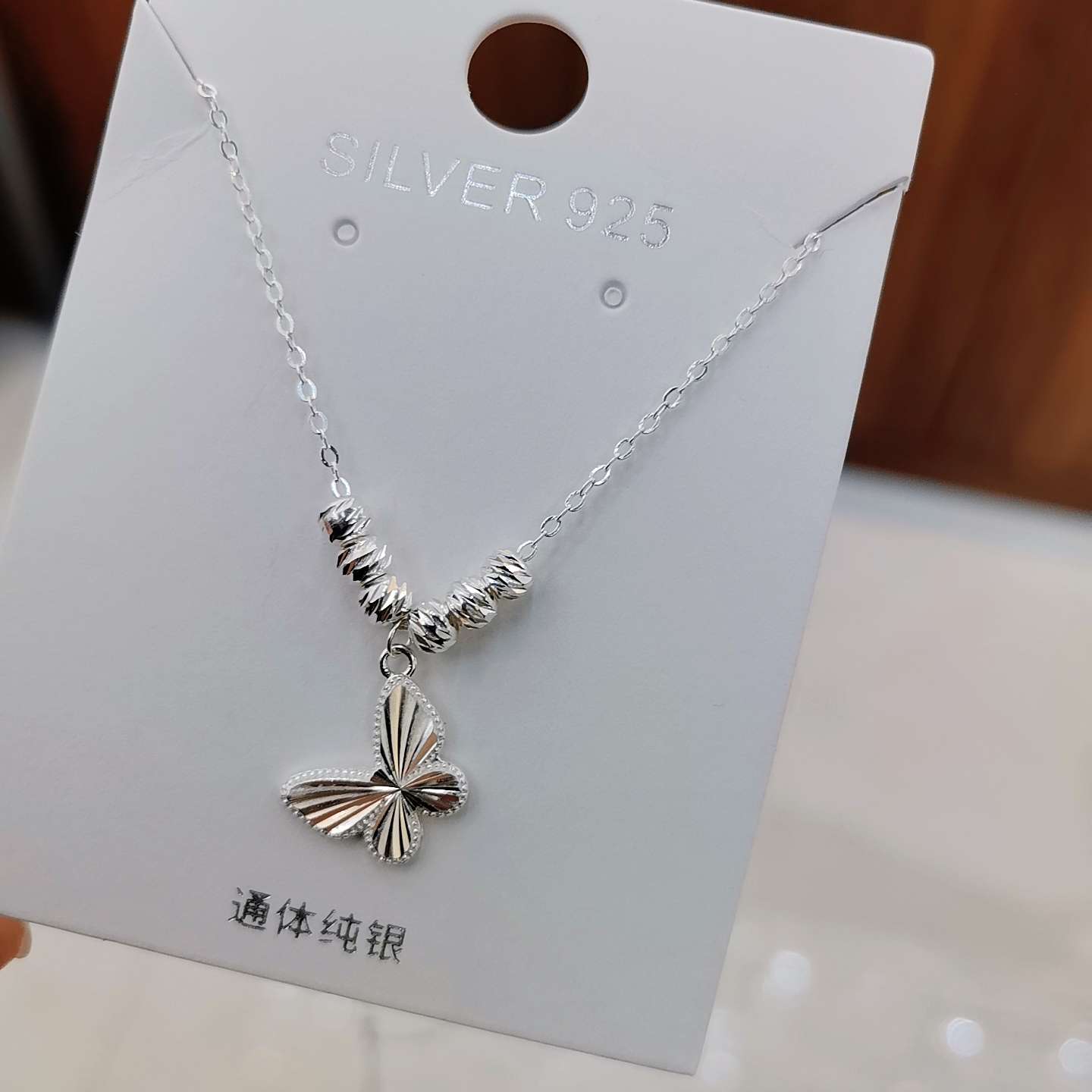 S990 pure silver laser butterfly necklace details Picture