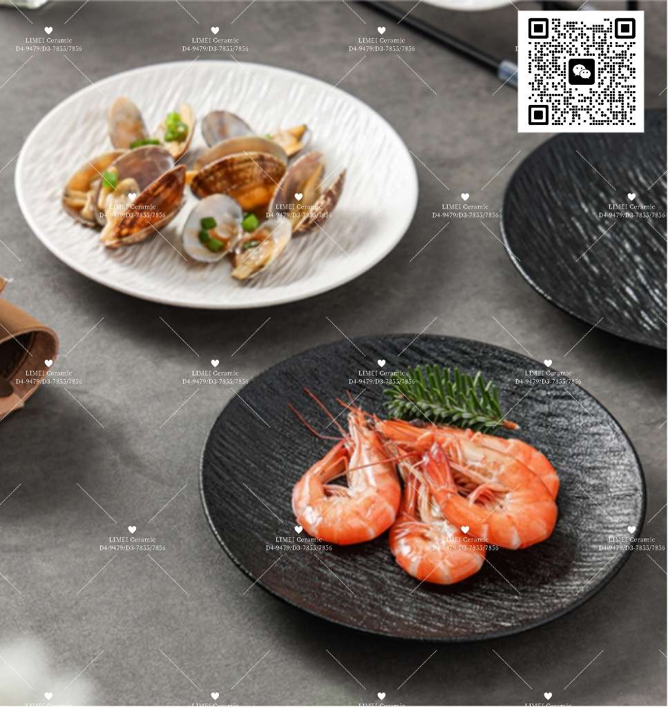 Limei Ceramic's matte stone-patterned ceramic plates exude a sense of luxury. Deep and light plates, large and medium steak plates, Nordic round plates are particularly attractive. Black Western-style plates, available in black and white, factory direct sales details Picture