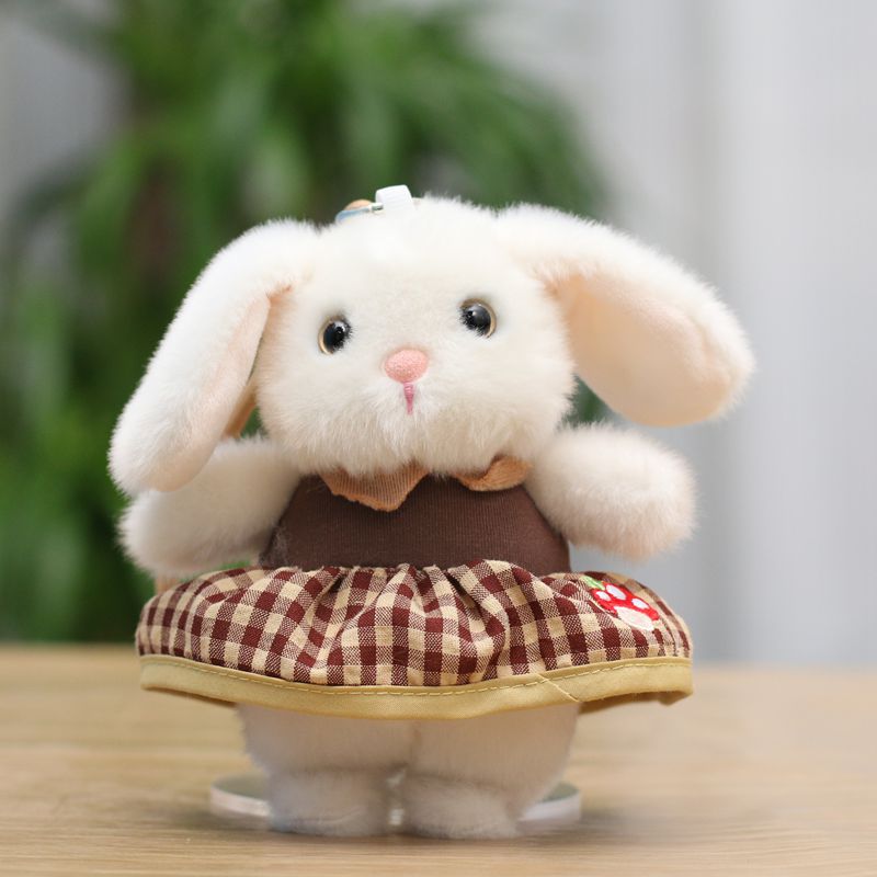 Check pattern Rabbit creative 4-inch plush pendant, claw machine doll, key pendant, car schoolbag pendant, gift, cartoon transformation keychain, dress-up doll pendant, plush toy, cute wholesale Item Picture