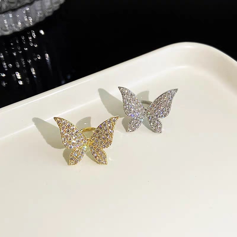 Light luxury full-diamond gold-plated butterfly ear clips for women without ear piercings, ins cold style, simple and versatile, trendy ear bone clips