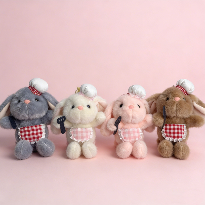 Chef Rabbit Creative 4-inch plush pendant, claw machine doll, key pendant, car schoolbag pendant, gift, cartoon transformation keychain, costume doll pendant, plush toy, cute wholesale