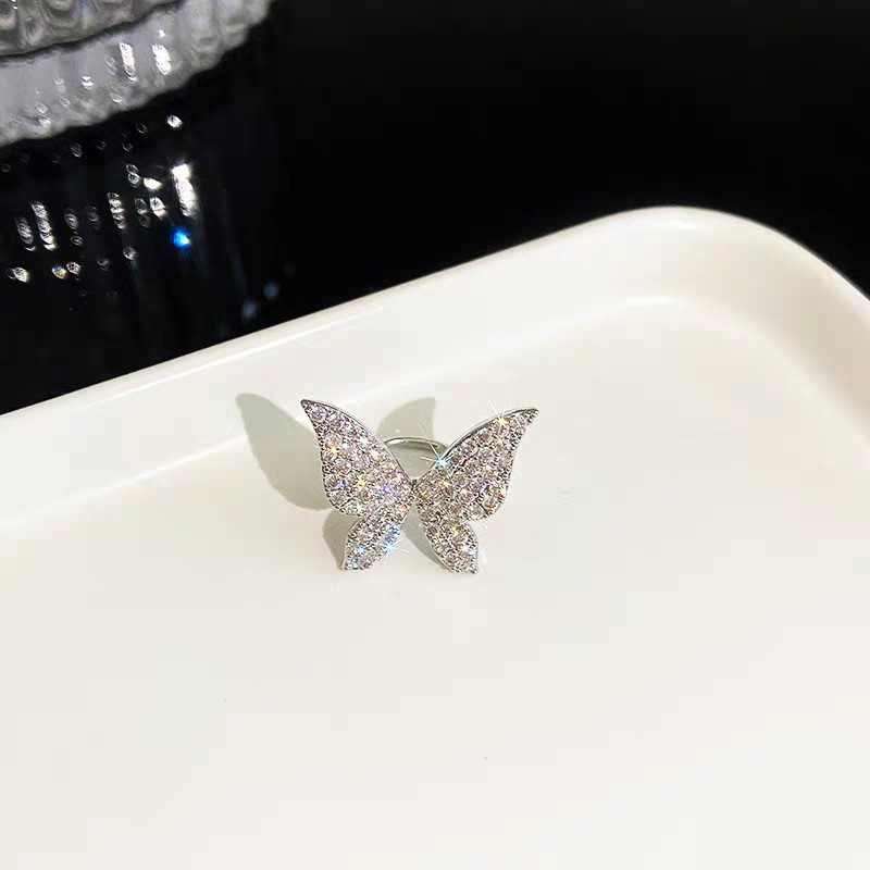 Light luxury full-diamond gold-plated butterfly ear clips for women without ear piercings, ins cold style, simple and versatile, trendy ear bone clips Specification image