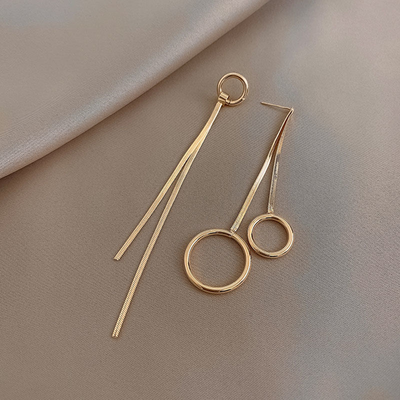 Exaggerated circle earrings, long tassel stud earrings, women's 2025 new trendy earrings, simple and elegant, internet-famous earrings