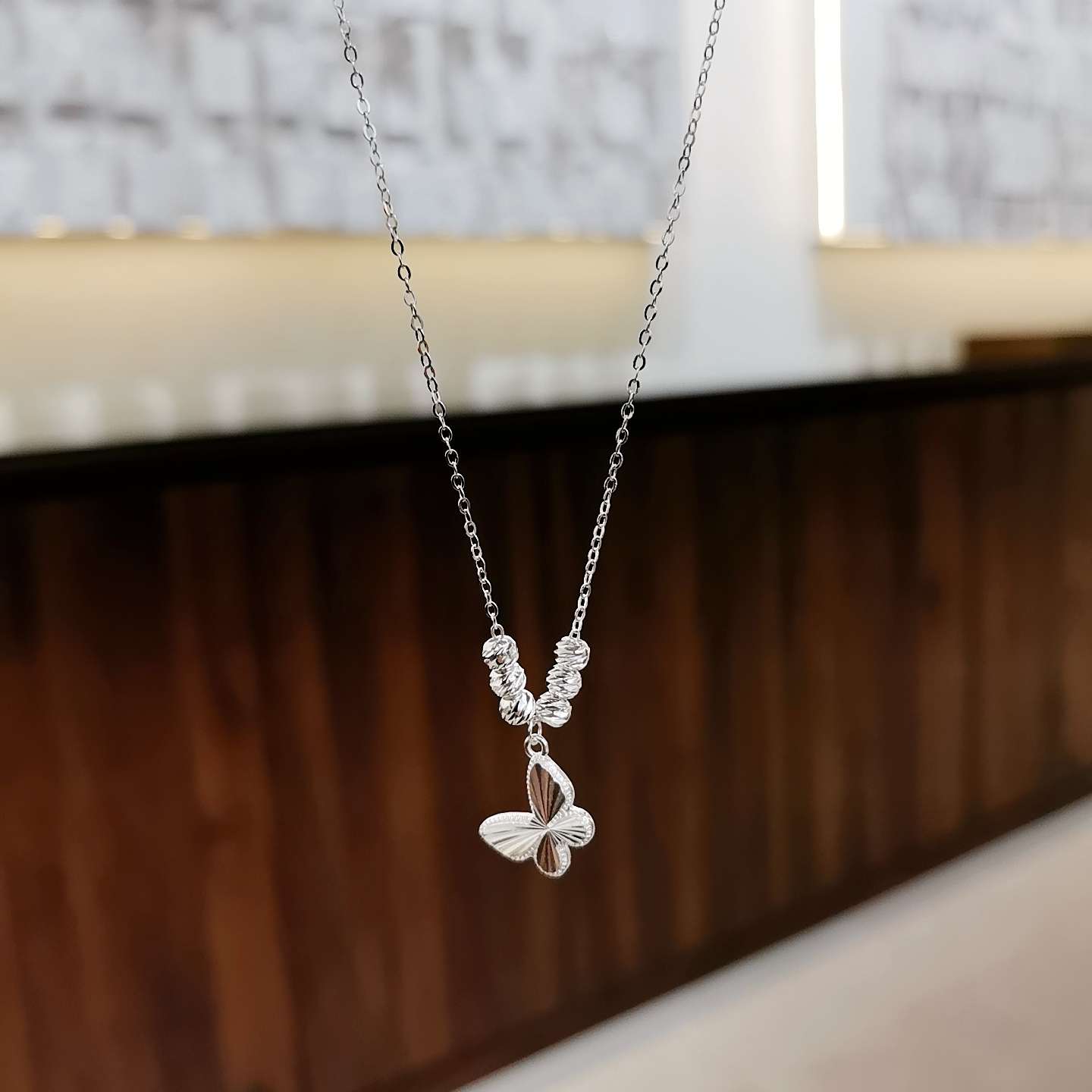 S990 pure silver laser butterfly necklace detail image 1