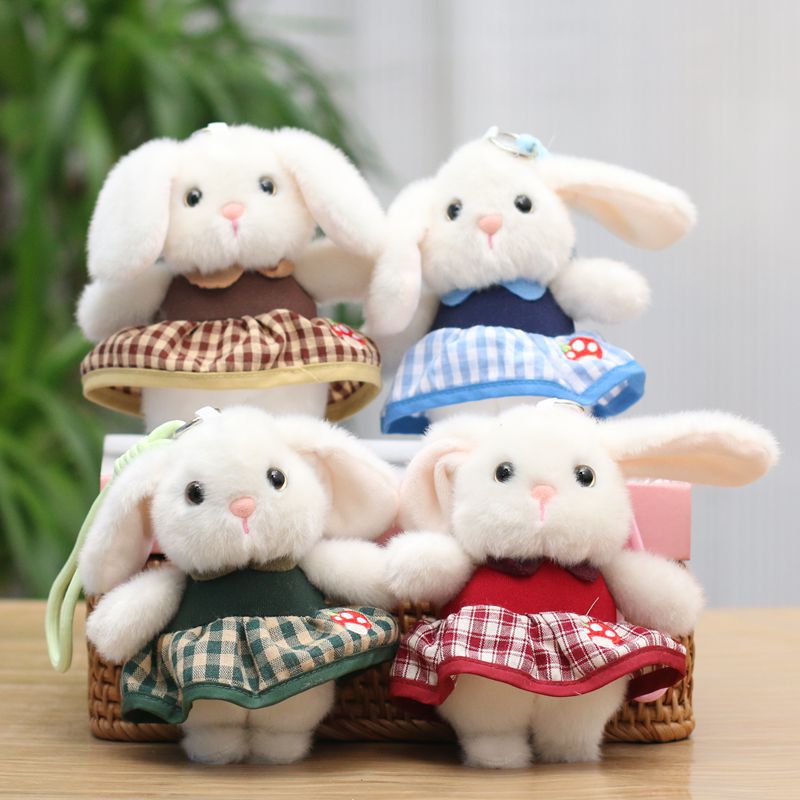 Sweet Dress Rabbit Creative 4-inch plush pendant, claw machine doll, key pendant, car schoolbag pendant, gift, cartoon transformation keychain, costume doll pendant, plush toy, cute wholesale