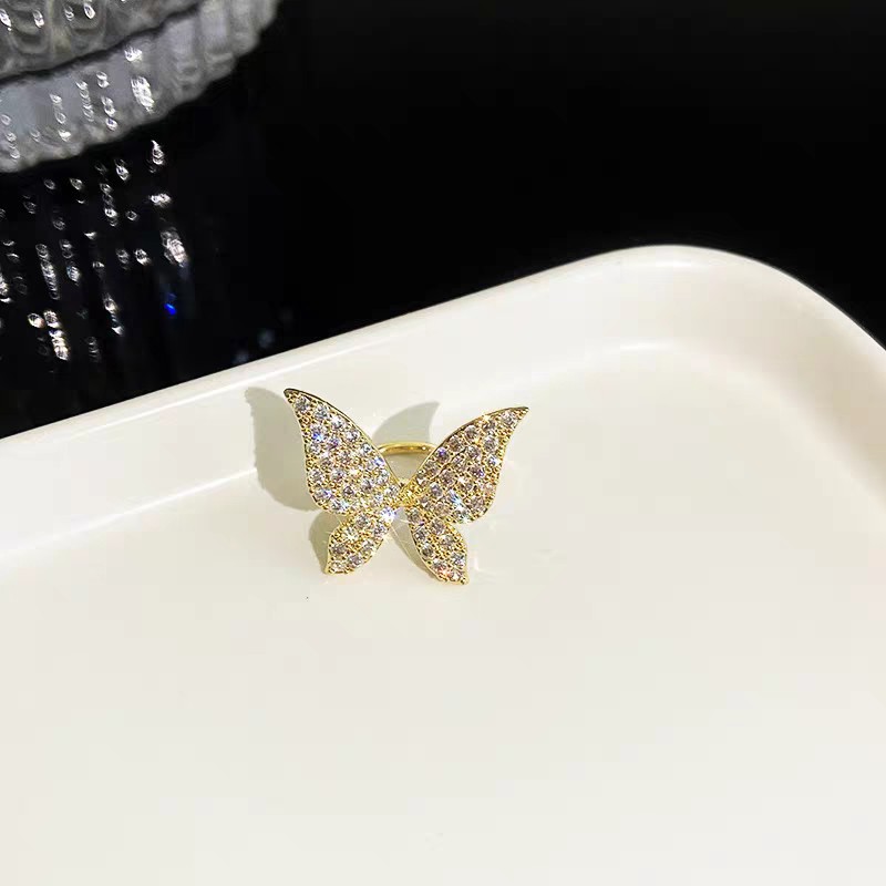 Light luxury full-diamond gold-plated butterfly ear clips for women without ear piercings, ins cold style, simple and versatile, trendy ear bone clips details Picture