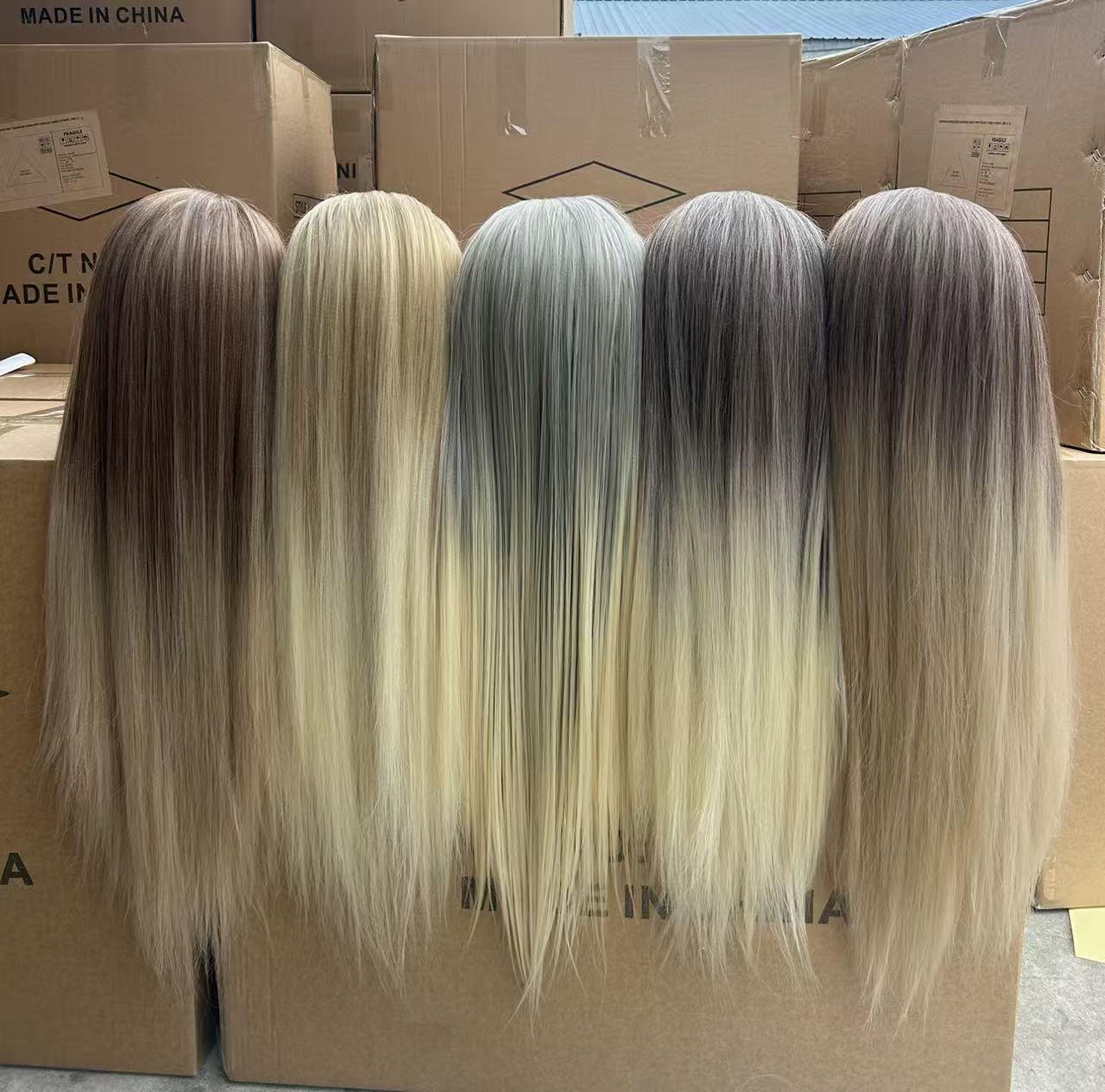 Long straight wigs, women's wigs, and two-color wigs