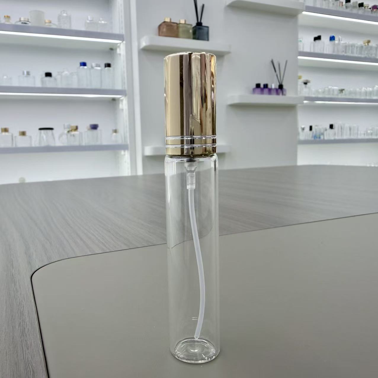 金色瓶盖透明玻璃瓶喷雾香水分装瓶试用装12ml