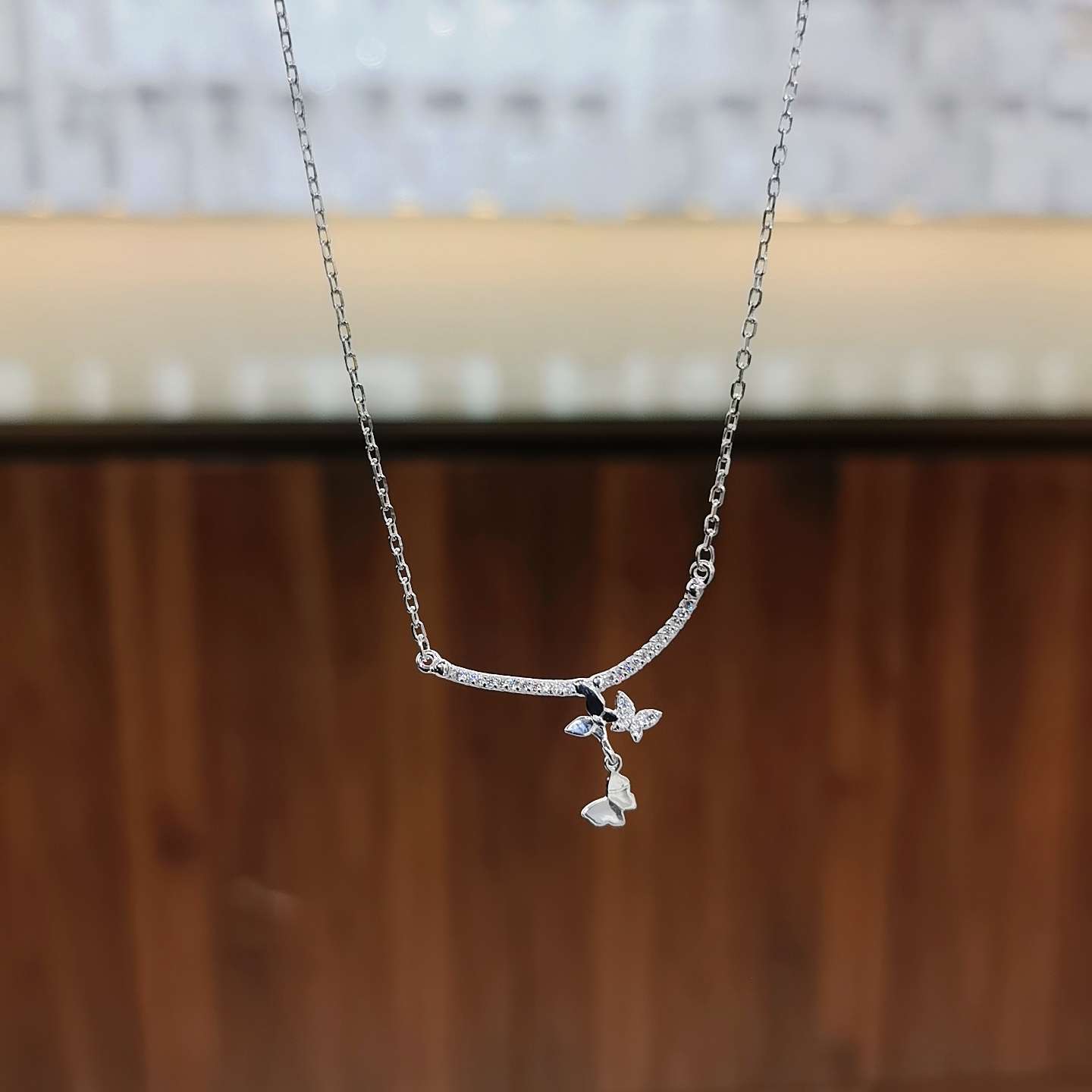 Pure silver smiling butterfly necklace