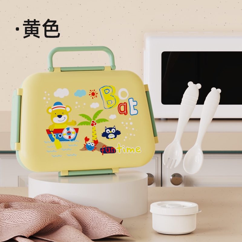 Cartoon food-grade PP lunch box with hand-held tableware, portable compartments for primary school students and children Application Scenario