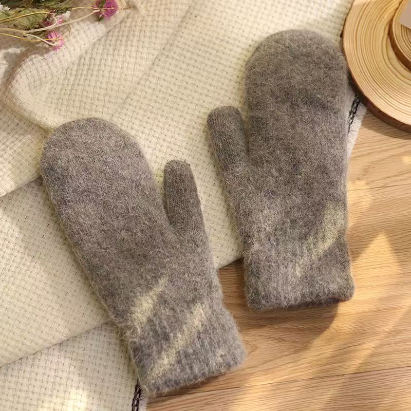 兔毛手套男女情侣韩版可爱冬季保暖加绒加厚学生骑车糖果色ins风