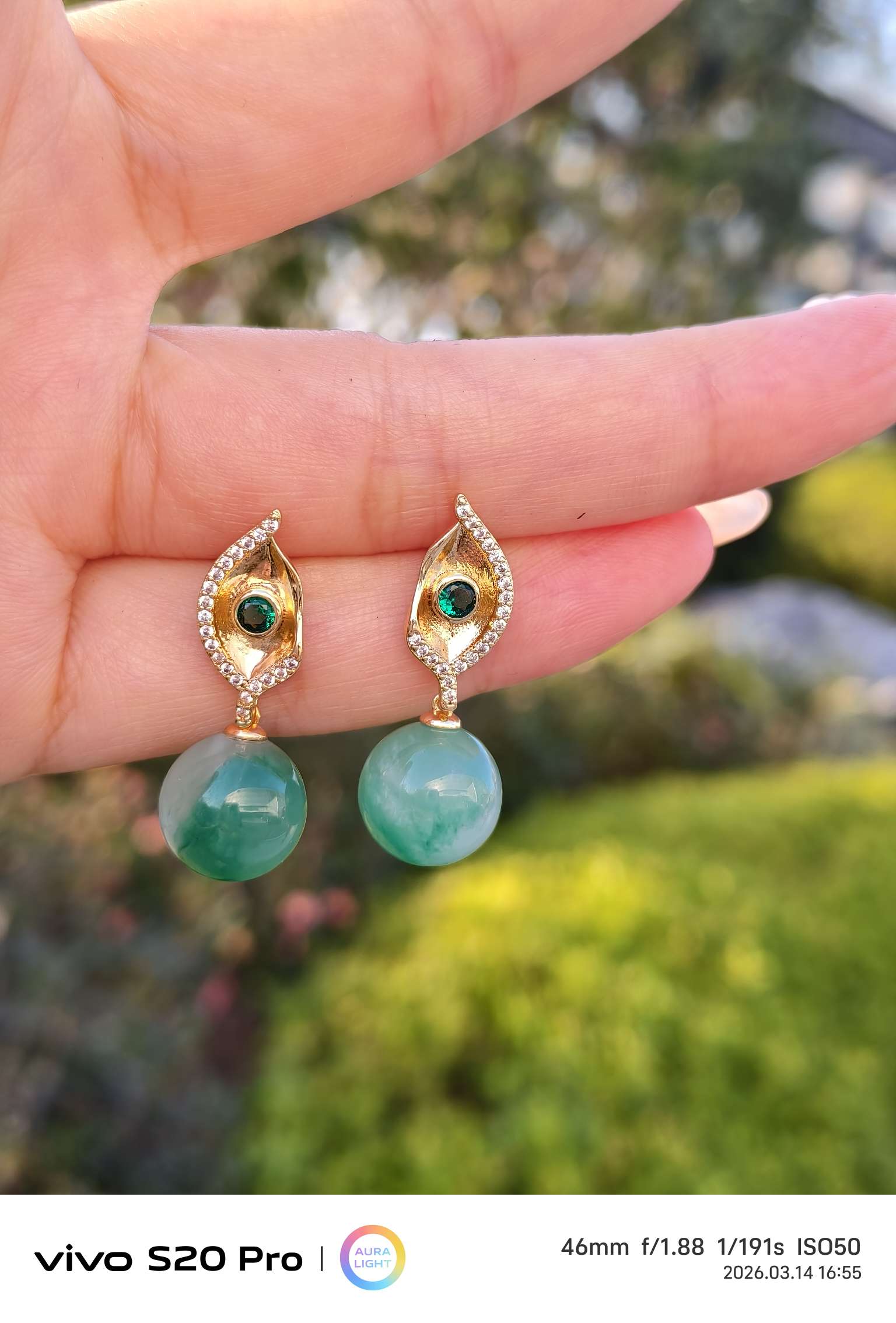 African jade earrings, long and elegant women's accessories, stud earrings, long and elegant women's exotic charm detail image 2