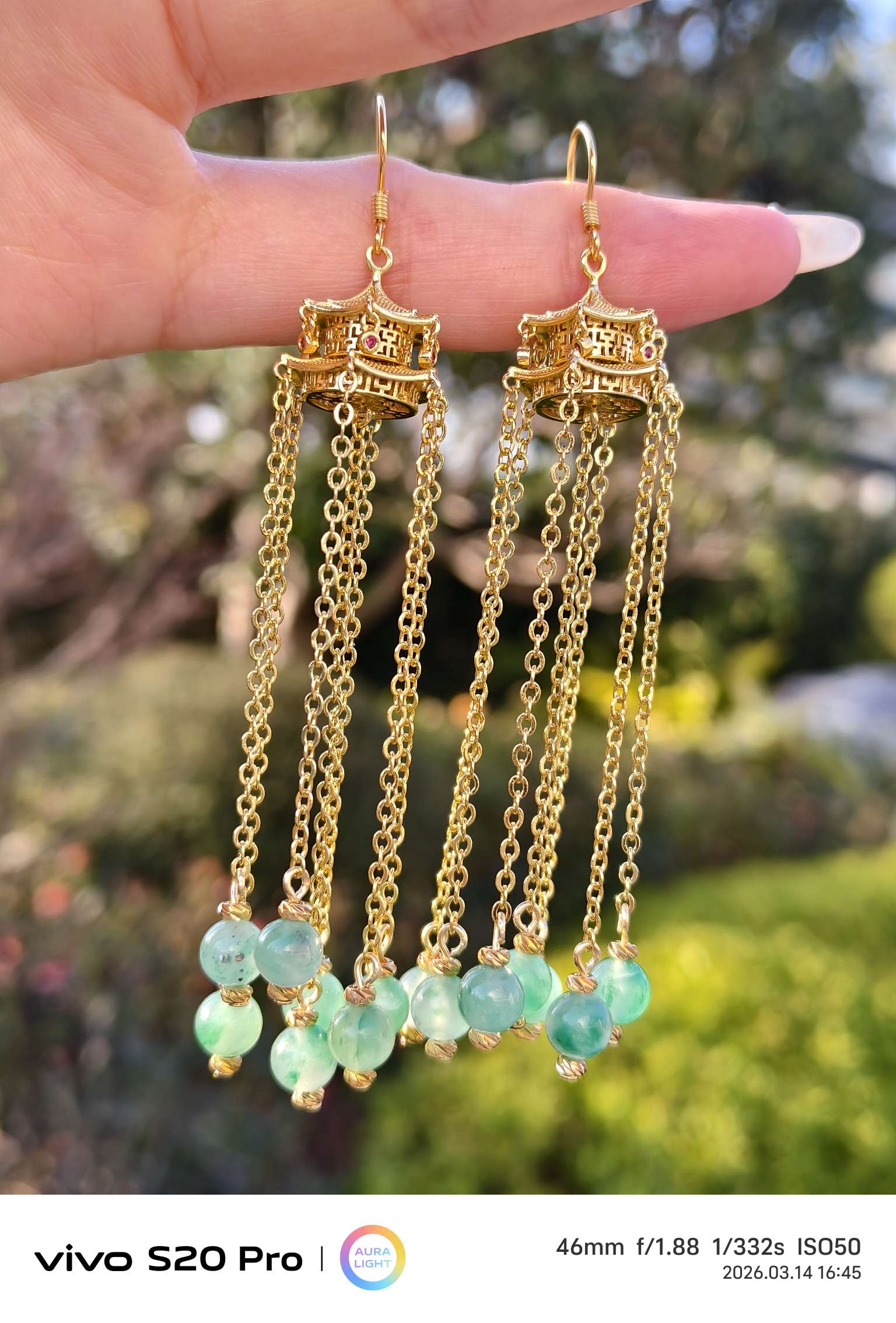 African jade earrings, long and elegant women's accessories, stud earrings, long and elegant women's exotic charm detail image 5