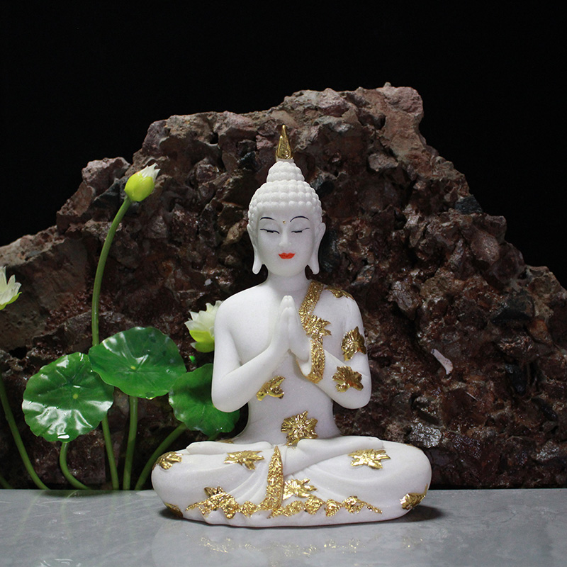 砂岩白泰式印度佛像合掌坐佛禅意佛东南亚树脂神像摆件树脂佛像佛像摆件