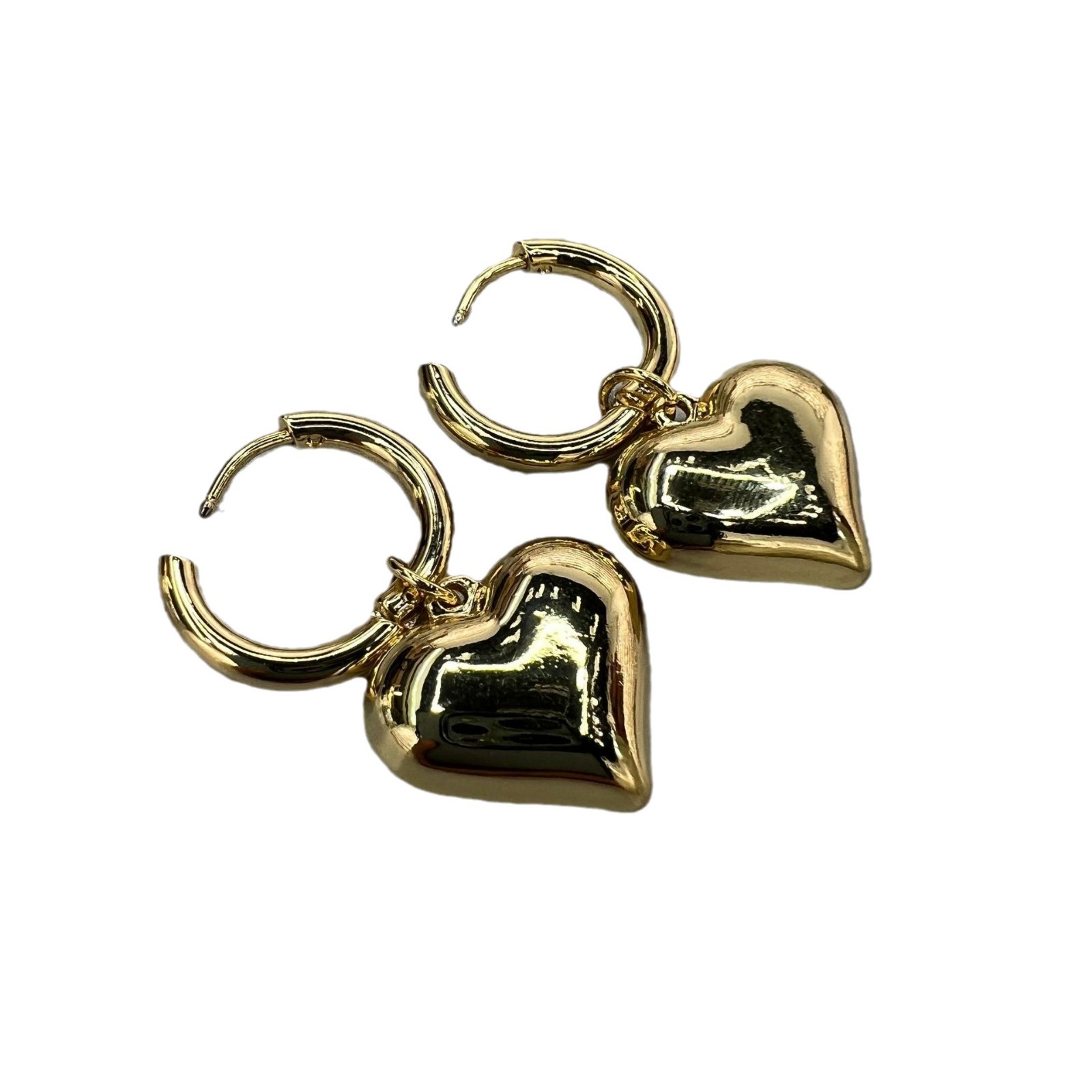 Trendy cross-border European and American export metal style heart-shaped smooth ear buckles, pure copper gold-plated earrings, golden high-end earrings Item Picture