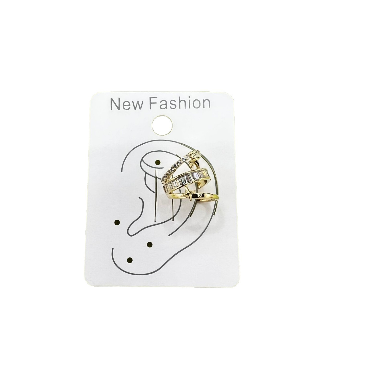 Three-layer zircon starburst ear clips, hip-hop, cool and androgynous style. Multi-layer row diamond star ear bone clips, no ear holes, special offer Item Picture