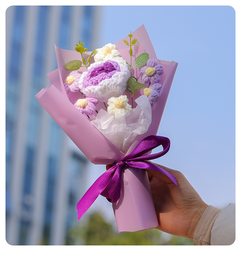 手工编织针织毛线手捧花束 创意礼品 教师节情人节母亲节52生日礼物节日送礼 伴手礼 家居装饰批发 外贸跨境热销 厂家直销详情8