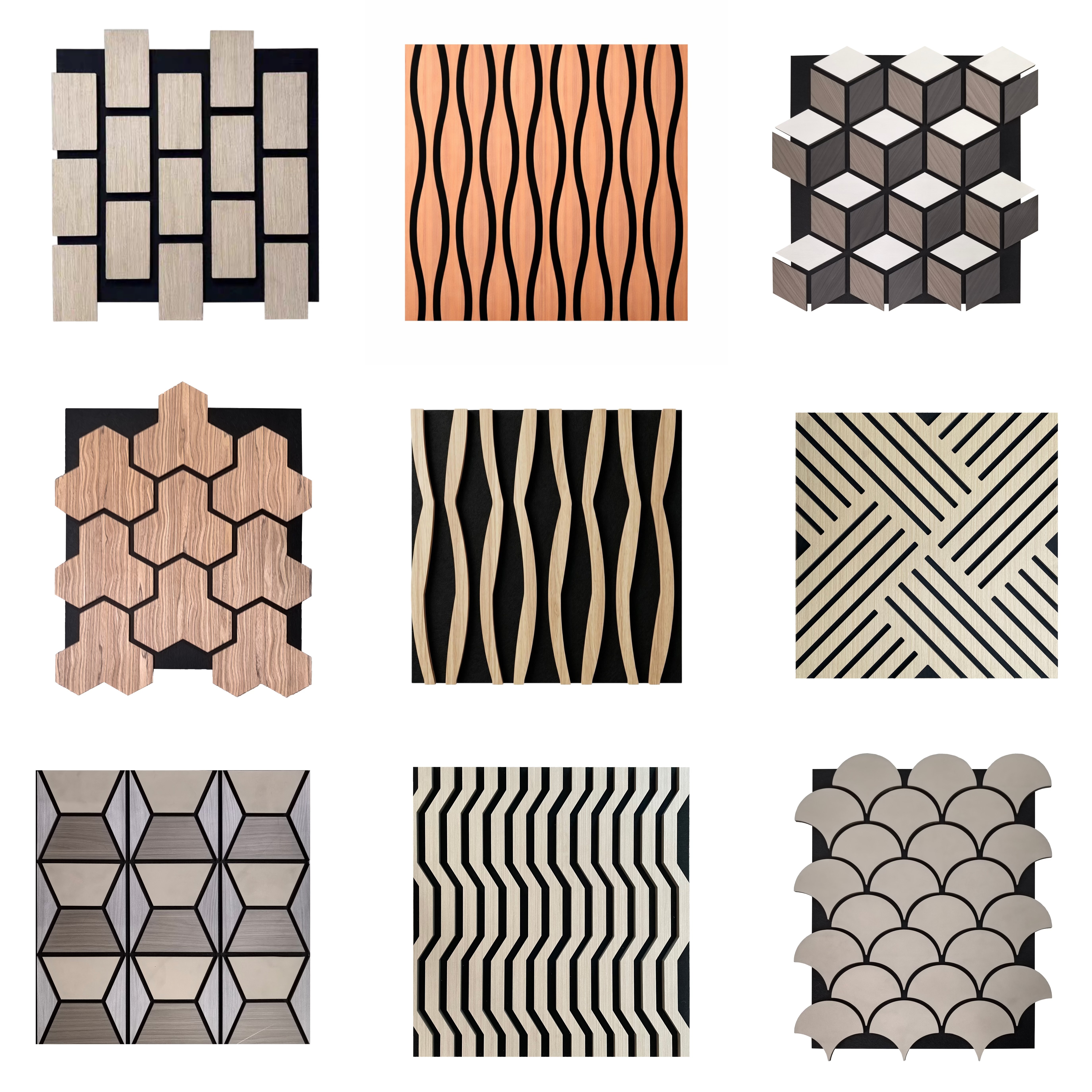 Customizable special-shaped MDF grating board, polyester fiber sound-absorbing board, decorative noise-reducing acoustic panel, office and home environmental protection wall panel Specification image