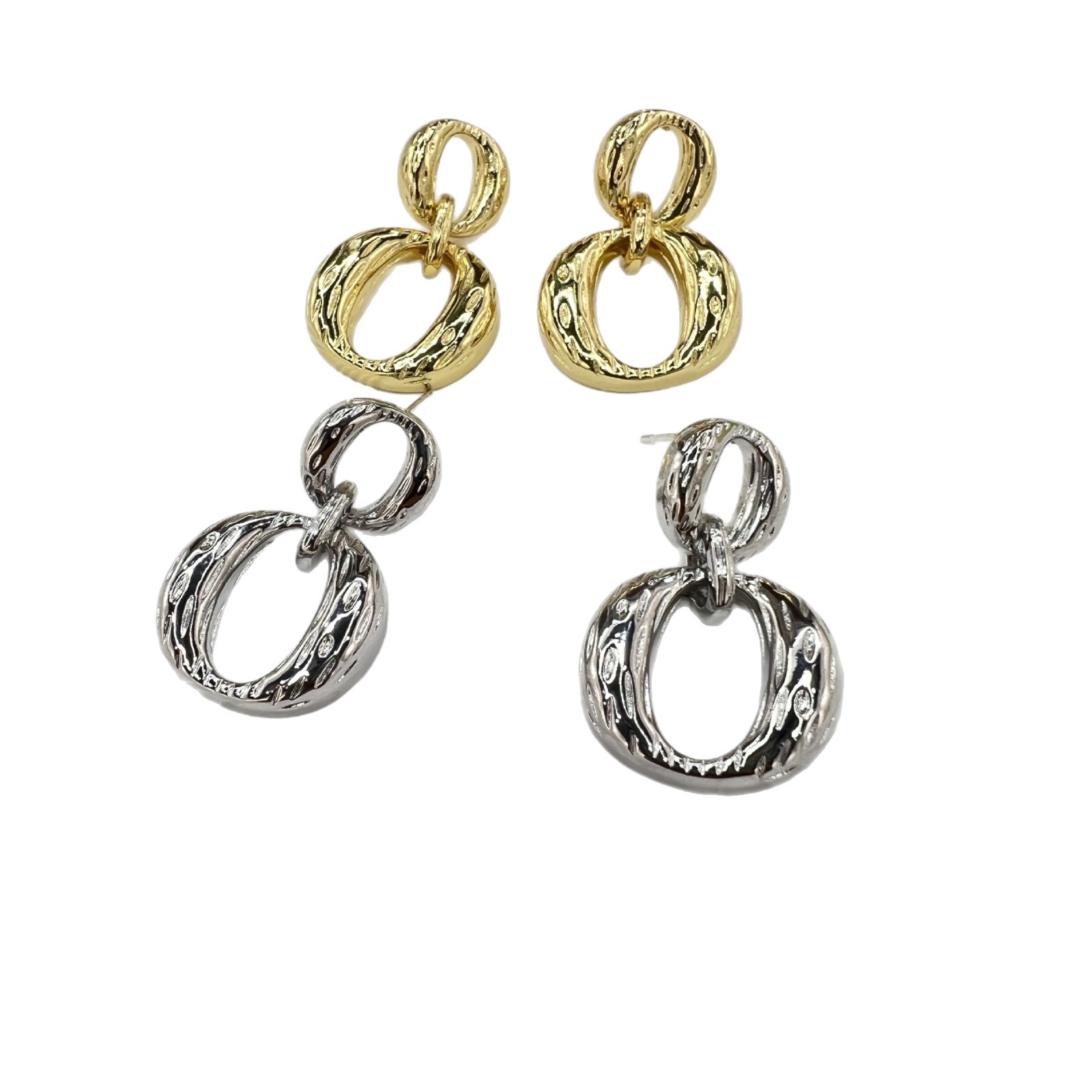 925 silver needle French irregular double ring earrings, simple smooth stud earrings, cold and elegant style earrings for women Item Picture