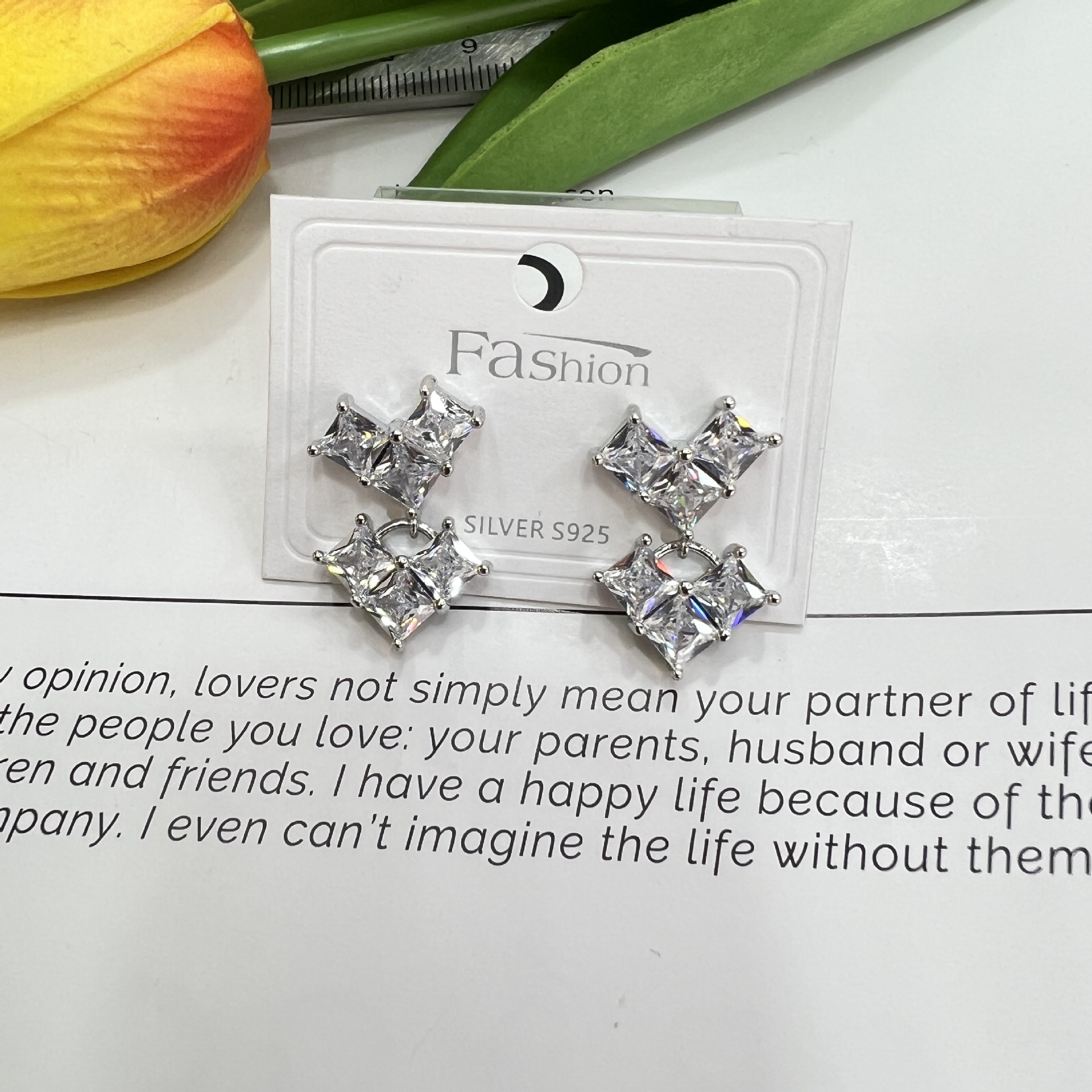 The new spring collection of s925 silver needle square zircon heart-shaped stud earrings for women exudes a light luxury and high-end look, with a cold style of earrings details Picture