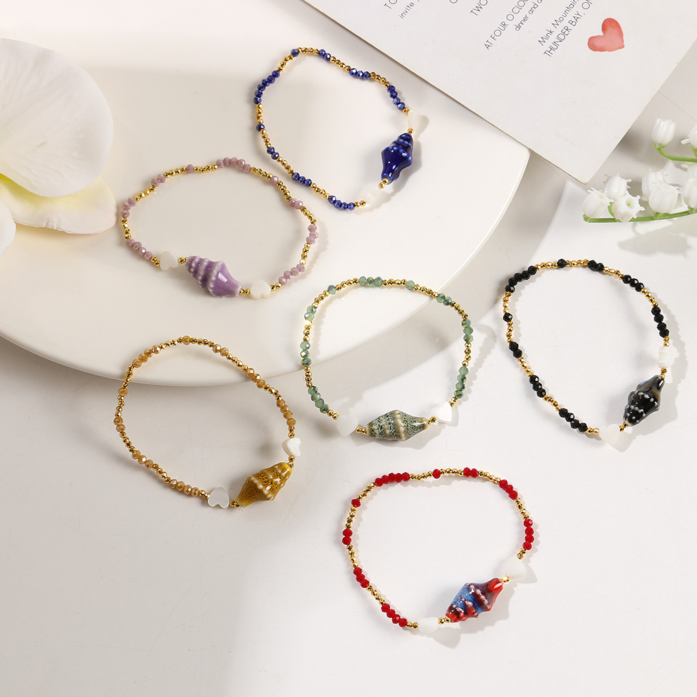 Ceramic conch bracelet, elastic bracelet, seaside accessory bracelet for little girls, women's style, colorful crystal bracelet