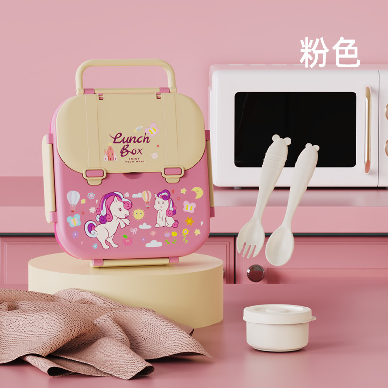 Cartoon food-grade PP lunch box with hand-held tableware, special compartments for primary school boys Application Scenario