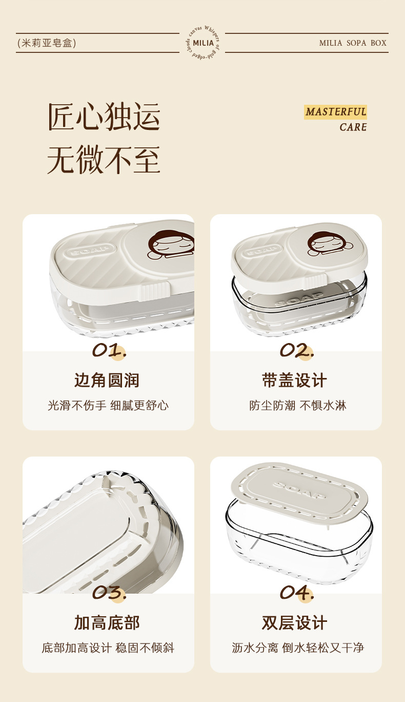 T54-Y-9120 Double-layer soap box with draining lid, no perforating soap box, dust-proof soap box with draining lid detail image 14