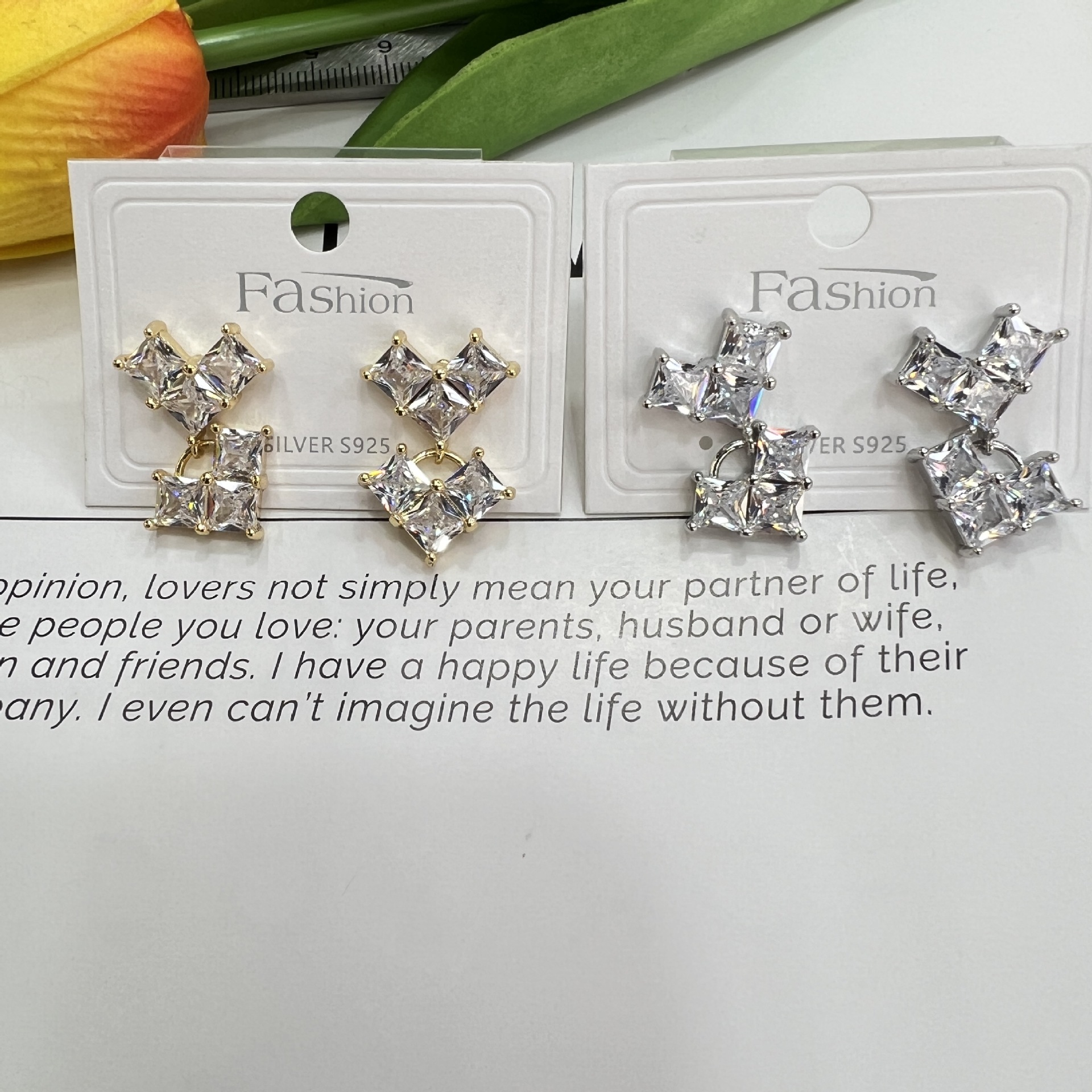 The new spring collection of s925 silver needle square zircon heart-shaped stud earrings for women exudes a light luxury and high-end look, with a cold style of earrings Application Scenario