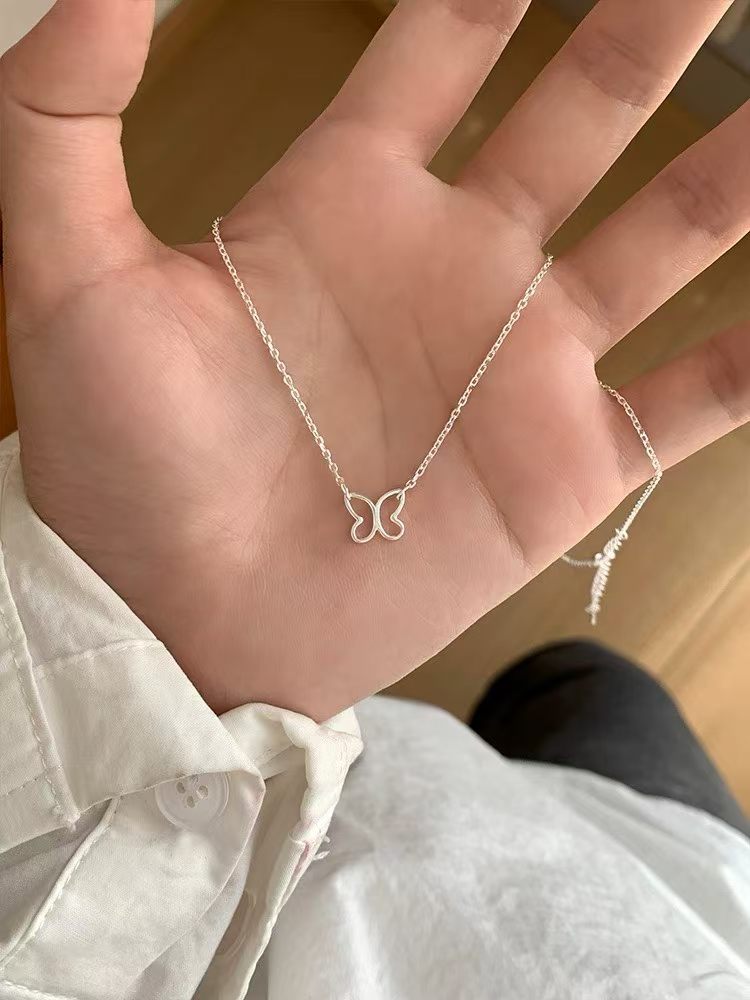S925 sterling silver Openwork butterfly necklace
