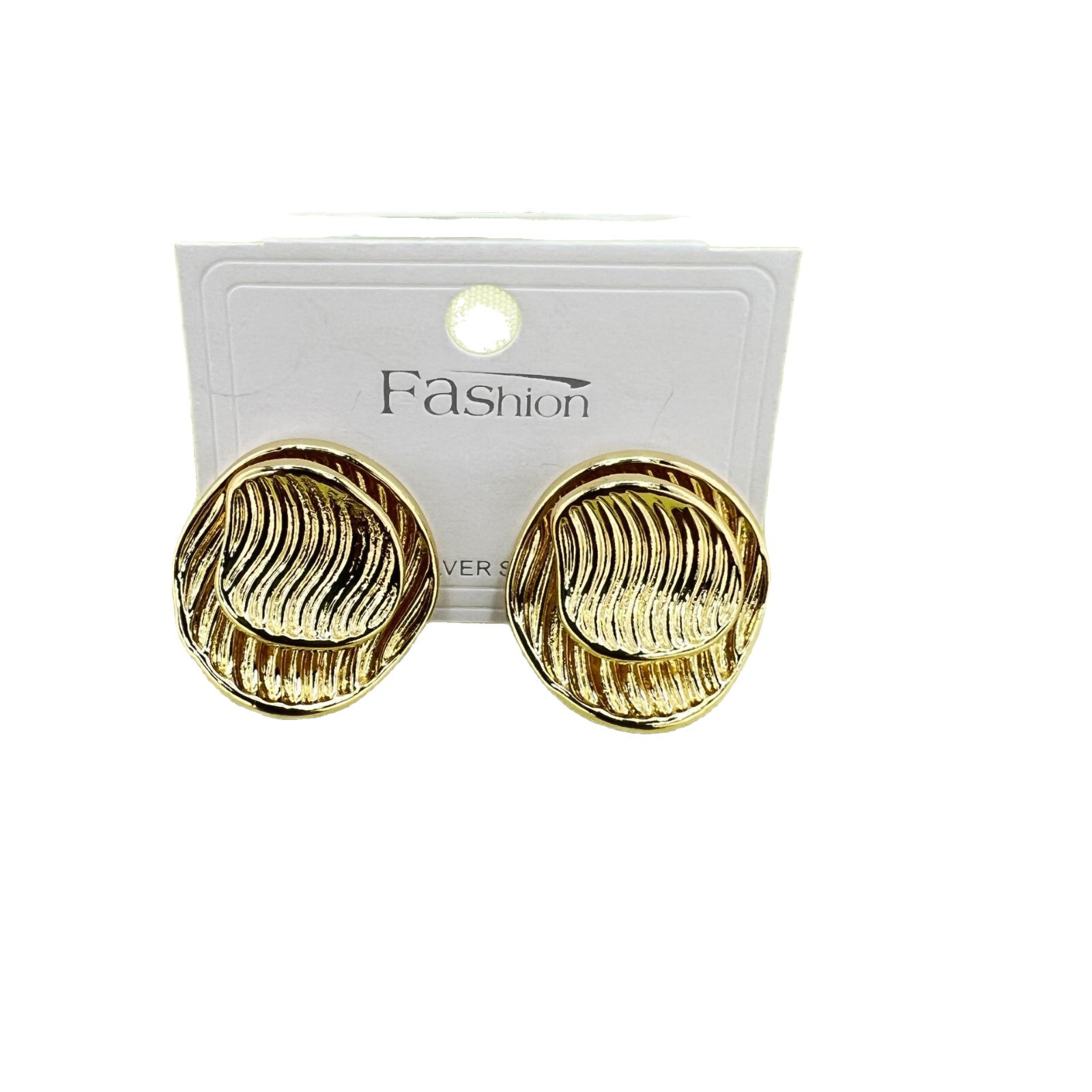 European and American vintage metal texture ear studs, brass plated with 18K real gold, fashionable and retro earrings gift, heavy industry cross-border version Item Picture