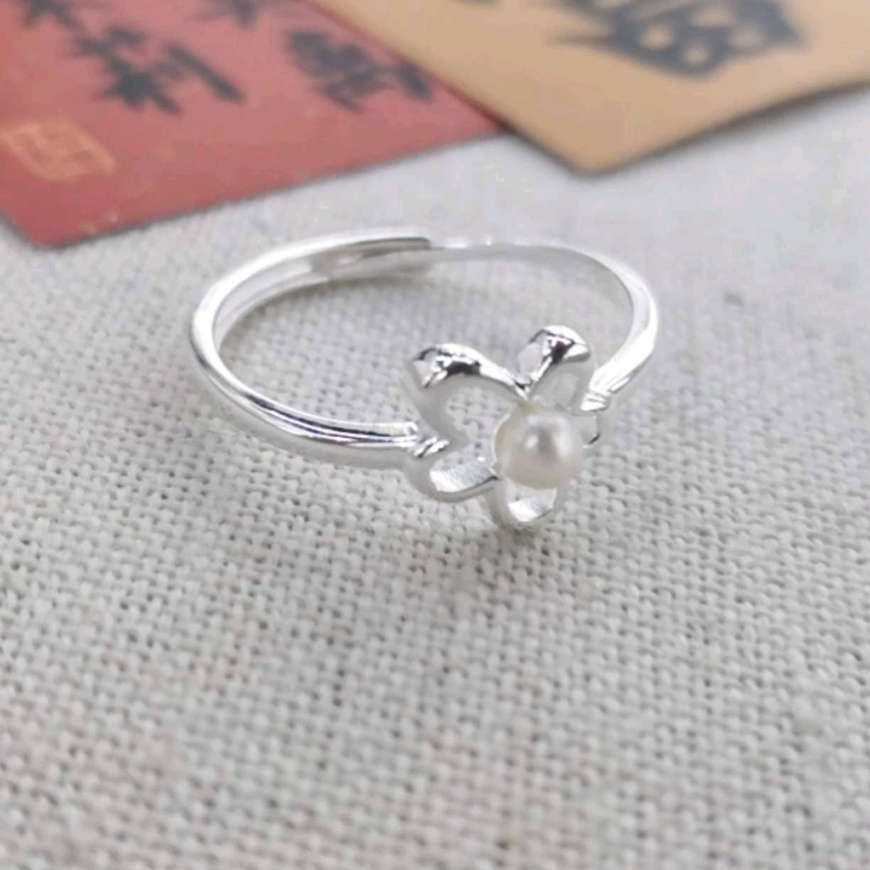 990 pure silver light luxury niche design index finger ring flower pearl ring for women Specification image